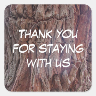 Thank You Cabin Rental Guest Tree Bark Photo Square Sticker