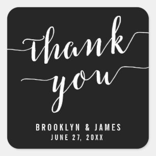 Thank You Calligraphy Black Wedding Stickers