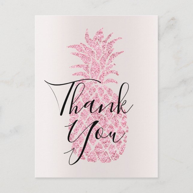 thank you calligraphy on faux glitter pineapple postcard (Front)