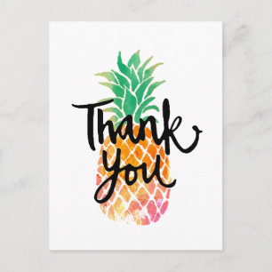 thank you calligraphy on watercolor pineapple postcard