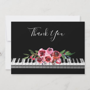 thank you calligraphy piano red roses bouquet card