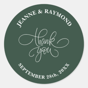 Thank You Calligraphy Sage Green Wedding Favour  Classic Round Sticker