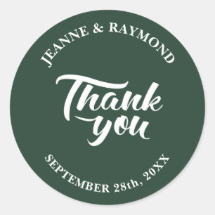 Thank You Calligraphy Sage Green Wedding Favour Classic Round Sticker