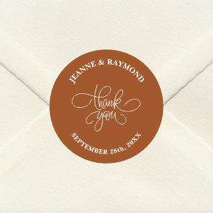 Thank You Calligraphy Terracotta Wedding Favour  Classic Round Sticker