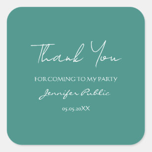 Thank You Calligraphy Text Teal Blue Green Square Sticker