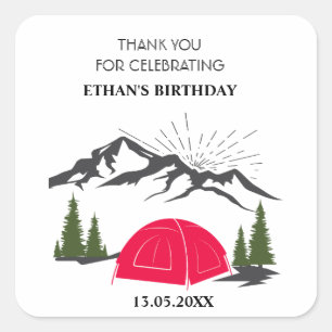 Thank you Camp Birthday Boy Square Sticker