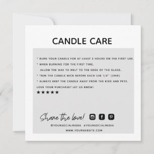 Thank You Candle Care Order Business Card