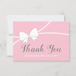 Thank You Card, Baby Shower, Pink, Grey Card