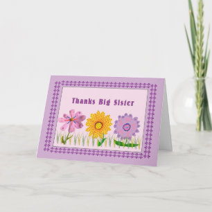 Thank You Card, Big Sister, Hand Painted Flowers