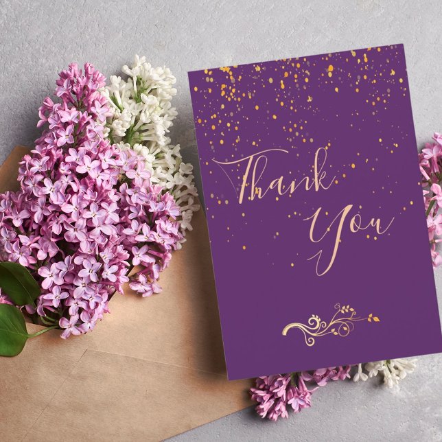 Thank you card birthday purple gold confetti (Creator Uploaded)