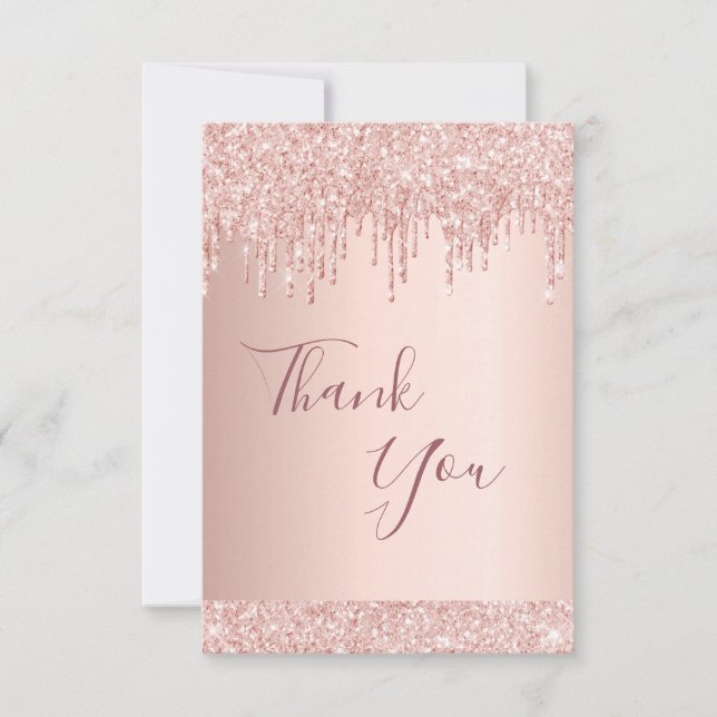 Thank you card birthday rose gold glitter drips (Front)