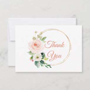 Thank You Card Blush Pink Grey Floral