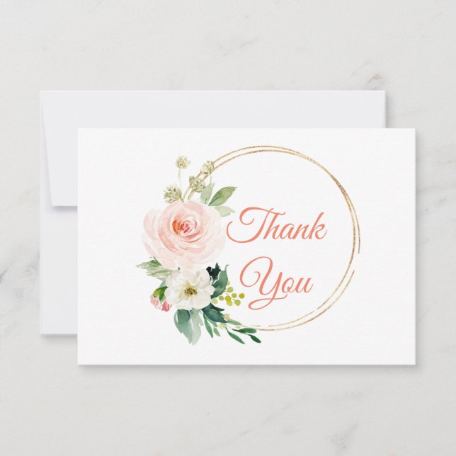 Thank You Card Blush Pink Grey Floral (Front)