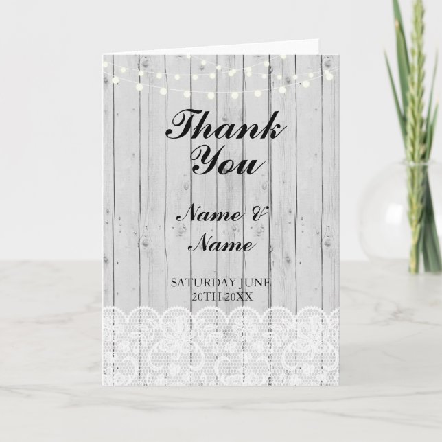 Thank You Card Bridal Lace Wood Wedding Engagement (Front)