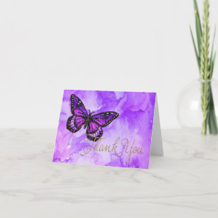 Thank You Card Butterfly Purple and Pink Painted
