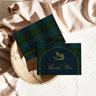 Thank You Card Classic Dark Green + Blue Plaid
