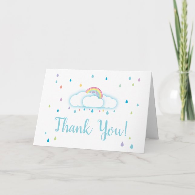 Thank You Card Cloud Rainbow Raindrop Baby Shower (Front)