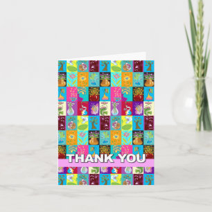 Thank You Card Colourful Floral Mosaic Pink