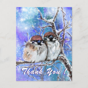 Thank You Card Couple Winter Sparrows Family Hug
