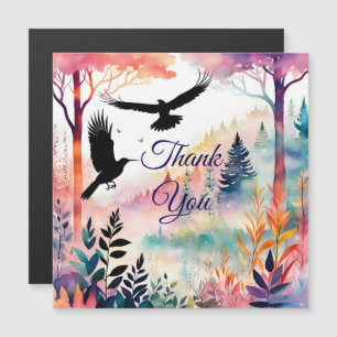 Thank You Card Crows in a Peaceful Colourful Fores