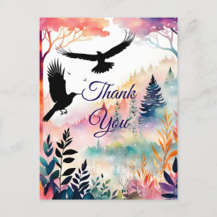 Thank You Card Crows in a Peaceful Colourful Fores