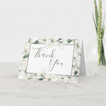 Thank you card, dogwood flowers, grey sage,