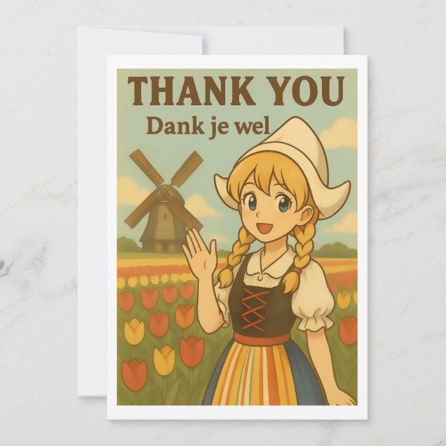 Thank You Card - Dutch Girl in Tulip Field (Front)