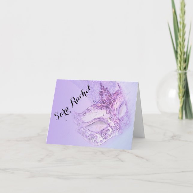 Thank You Card Elegant Masquerade Purple and Pink (Front)