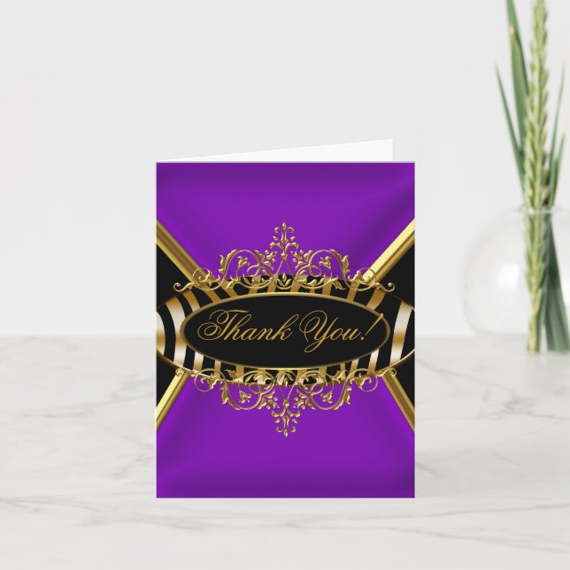 Thank You Card Elegant Purple Zebra Black Gold (Front)