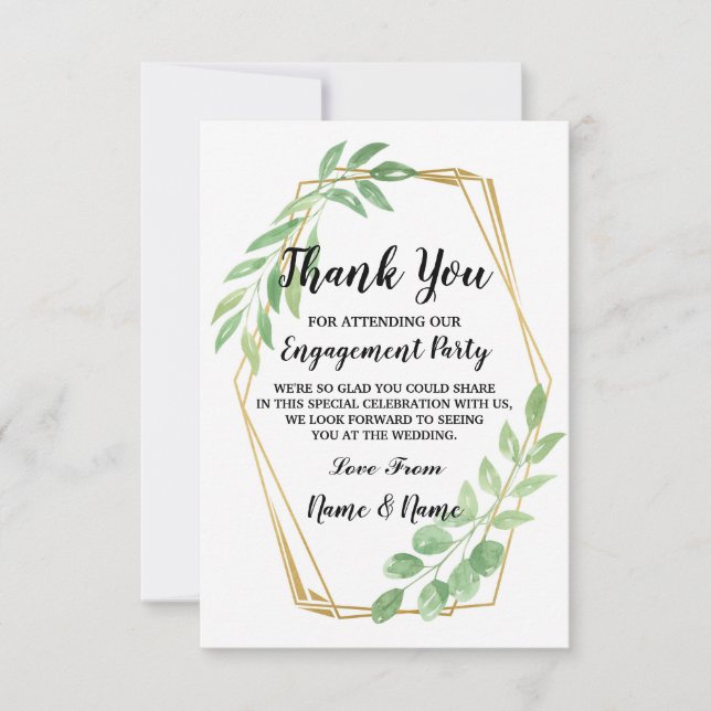 Thank You Card Engagement Wedding Gold Leaves (Front)