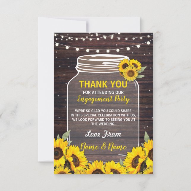 Thank You Card Engagement Wedding Jar Sunflowers (Front)