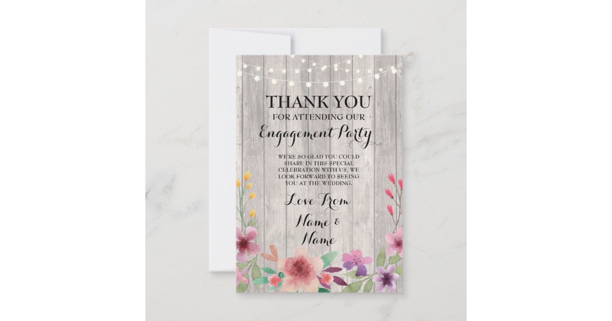 Thank You Card Engagement Wedding Wood Floral Zazzle
