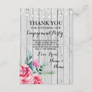 Thank You Card Engagement Wedding Wood Red Floral