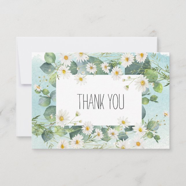 Thank you card eucalyptus daisy botanical theme (Front)