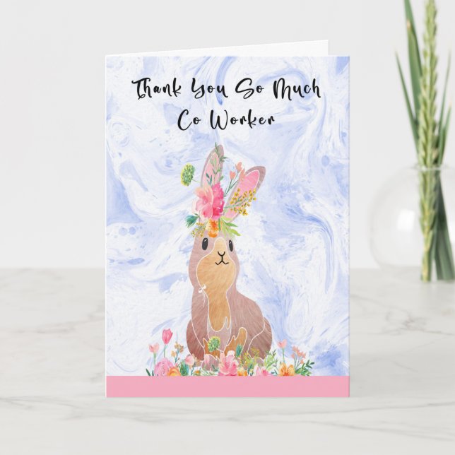 Thank You Card for Co Worker with Bunny (Front)