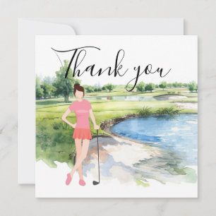 Thank you card for golfer with Lady woman golfer