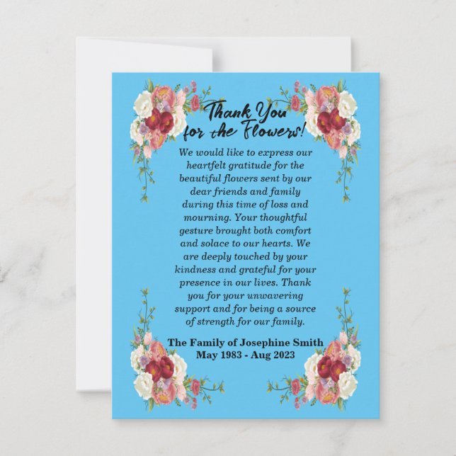 Thank You Card For Sending Flowers After Death (Front)