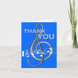 Thank You Card G Clef Music Note Blue