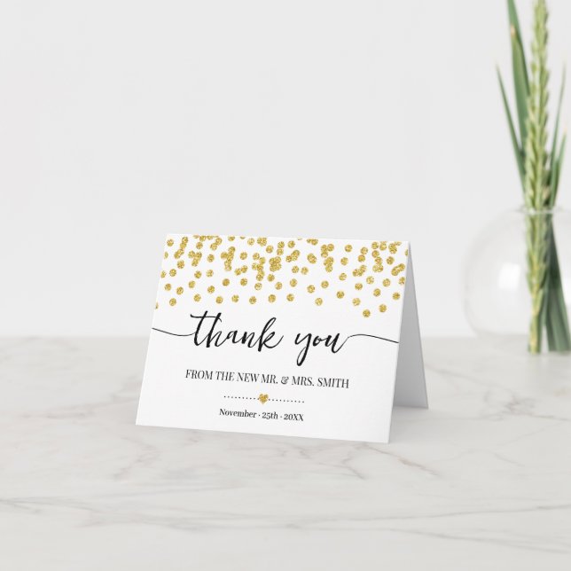Thank You Card Gold Glitter Dots Bridal Wedding (Front)