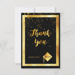 Thank you card graduation black gold confetti
