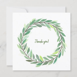 Thank you card hand-painted green leaves wreath