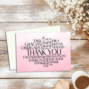 Thank You Card in Different Languages Pink Ombre