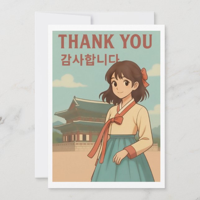 Thank You Card - Korean Hanbok Anime Girl (Front)