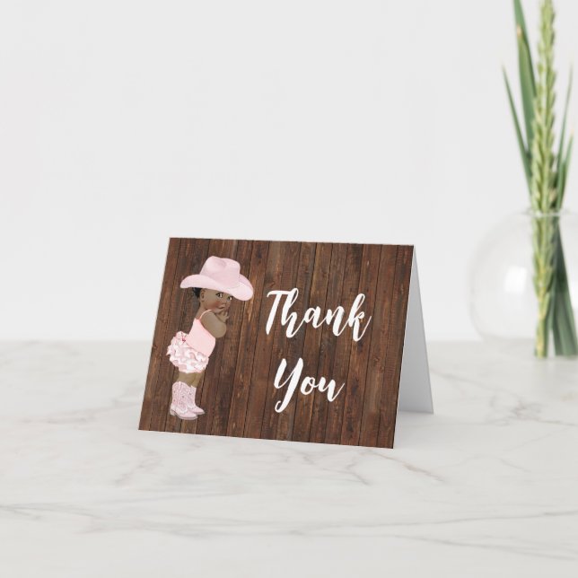 Thank You Card Little AA Cowgirl Pink Baby Shower (Front)
