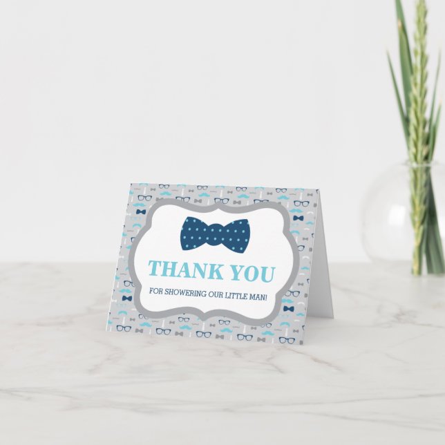 Thank You Card, Little Man, Bow Tie, Baby Blue Card (Front)