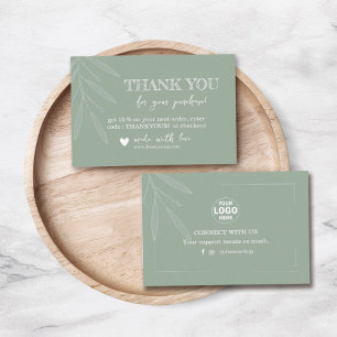 Thank You Card Minimal Leaf Sage Green