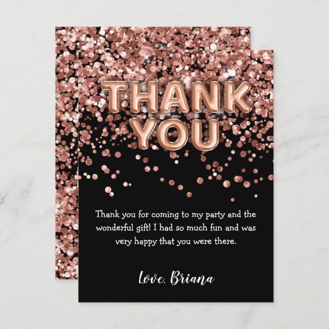 Thank You Card Modern Black Rose Gold Glitter (Front/Back)