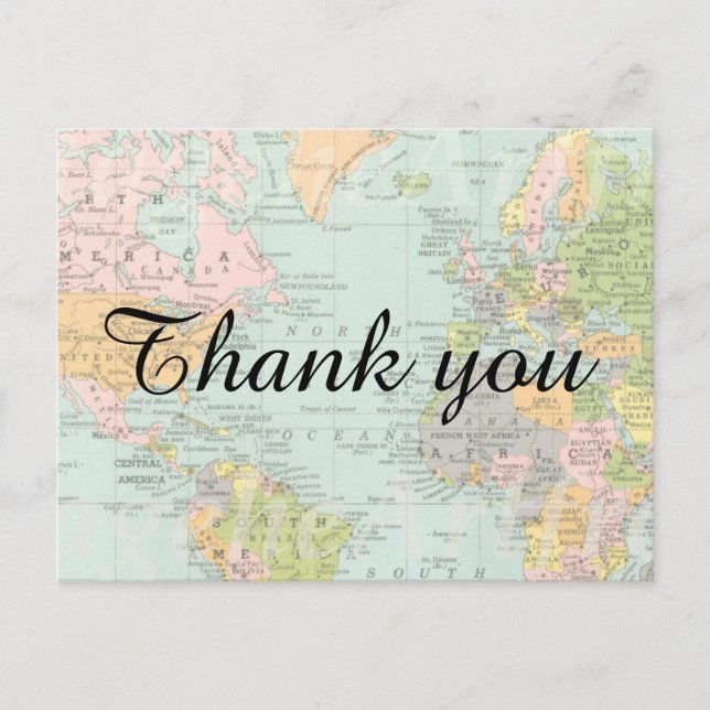 Thank You Card - Multicolor World Map (Front)