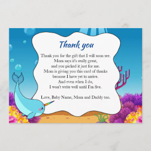 Thank you card narwahal under the sea custom