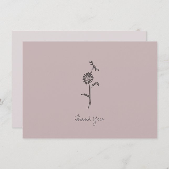 Thank You Card Note Pink Purple Simple Flower (Front/Back)